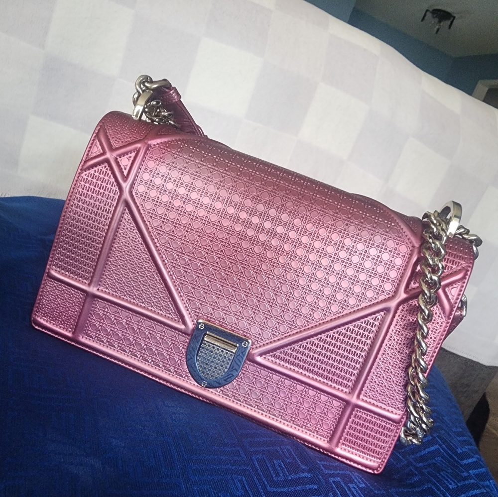 CHRISTIAN DIOR Diorama Metallic Pink Medium Shoulder Bag Or Crossbody Bag